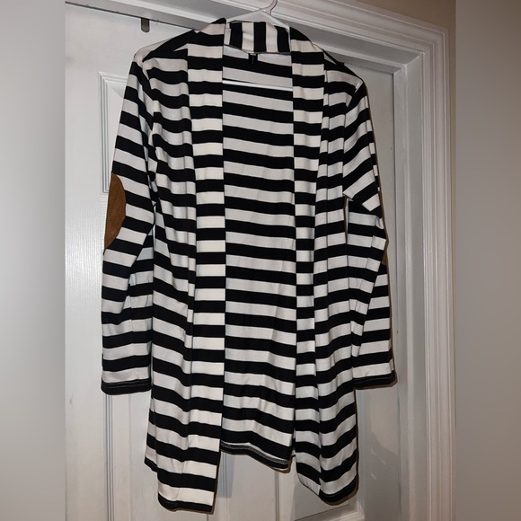 Boutique Striped Cardigan with Brown Elbow Patches - Picture 2 of 5